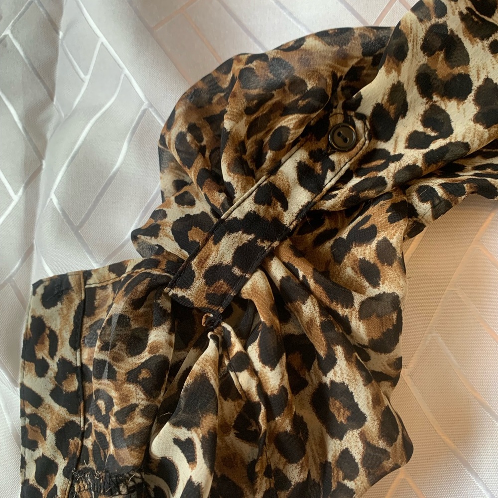 Leopard sheer button top 3/4 sleeves sexy summer fall classic work party blouse - Picture 5 of 7
